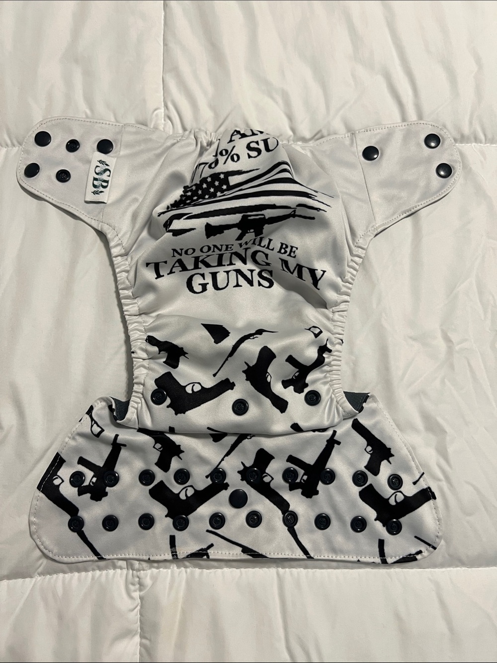 Suga Bum’s One Size Pocket White Black Adjustable Cloth Diaper 1776% Sure